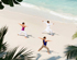Beach yoga with guests on Petite Anse beach